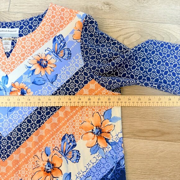 Alfred Dunner Womens Top Size PXL Fresh Start Chevron Floral Split Neck Summer - Picture 8 of 13